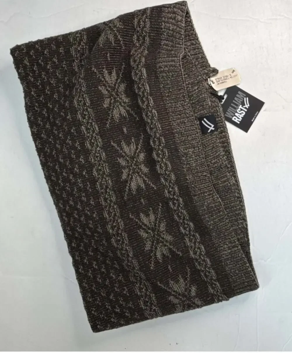 William Rast Brown/Gray Acrylic Knit Geometric Logo Cowl Snood Scarf